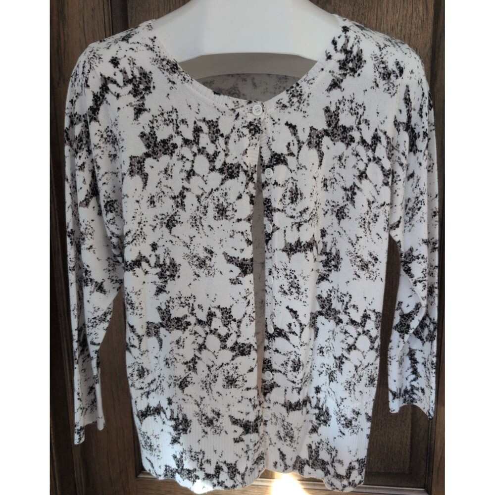 AB Studio Sweater Womens Large Black White Marble Button Front Cardigan